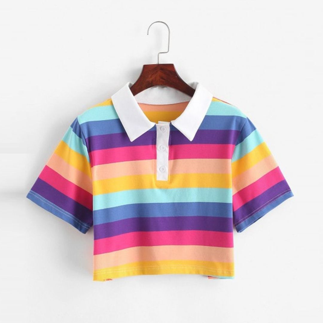 Rainbow Pop Polo Crop Top