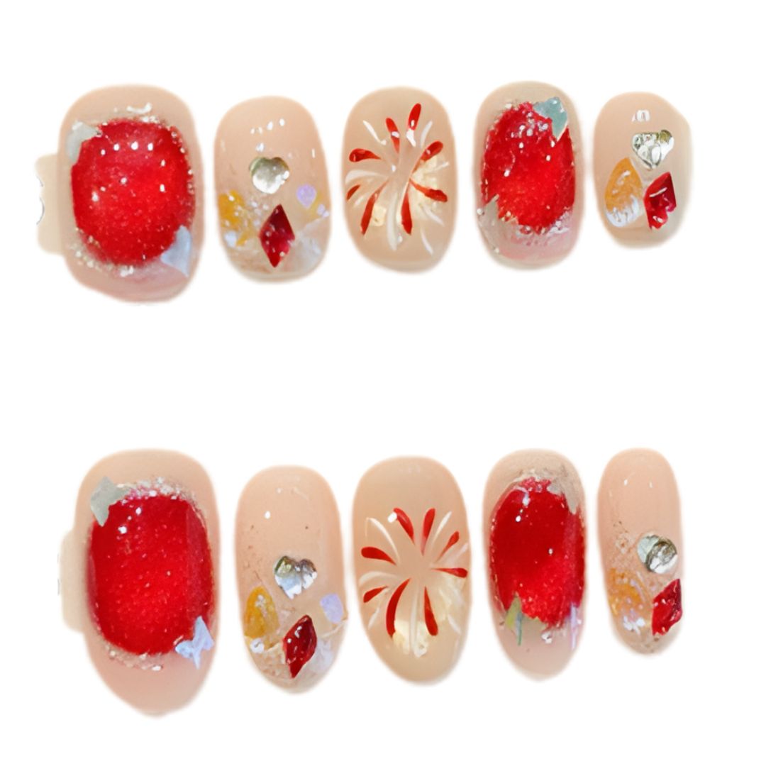 Ruby Blossom Glitter Nails