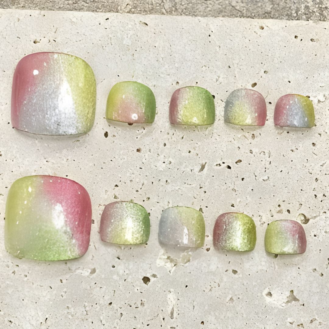 Pastel Aura Chrome Toe Nails