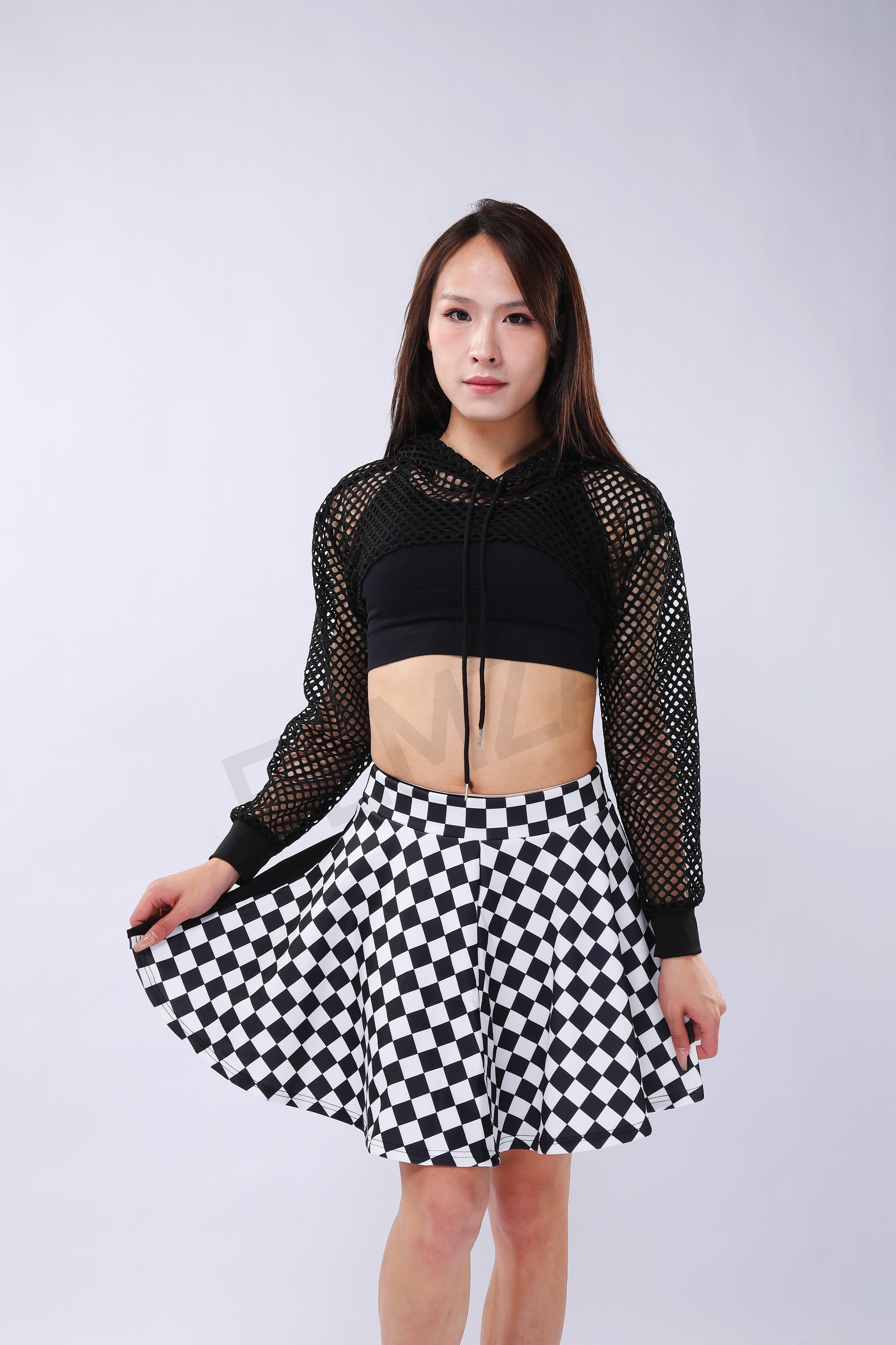 Checkboard Pattern Pleated Skirt
