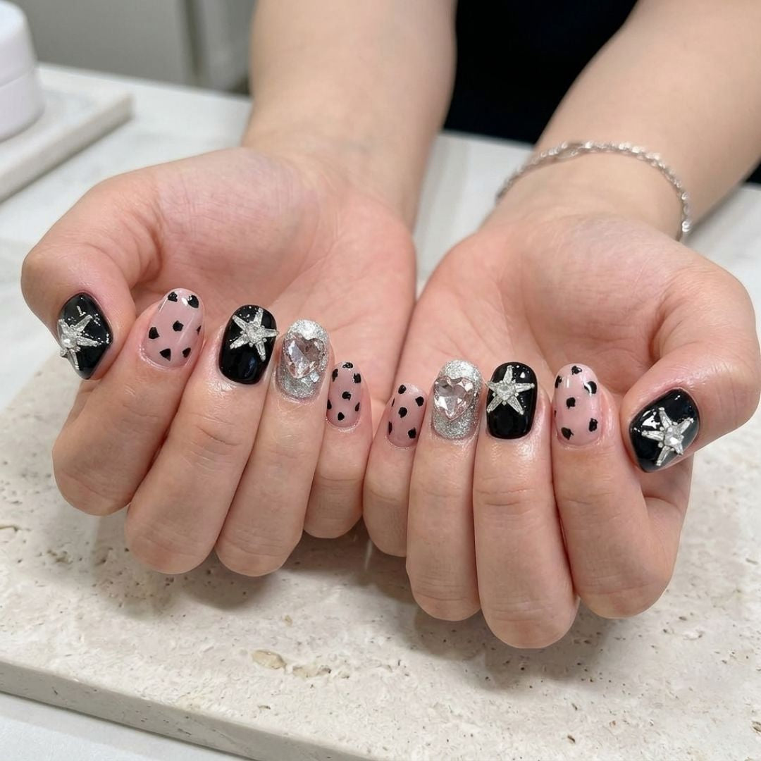 Midnight Heart Star Nails