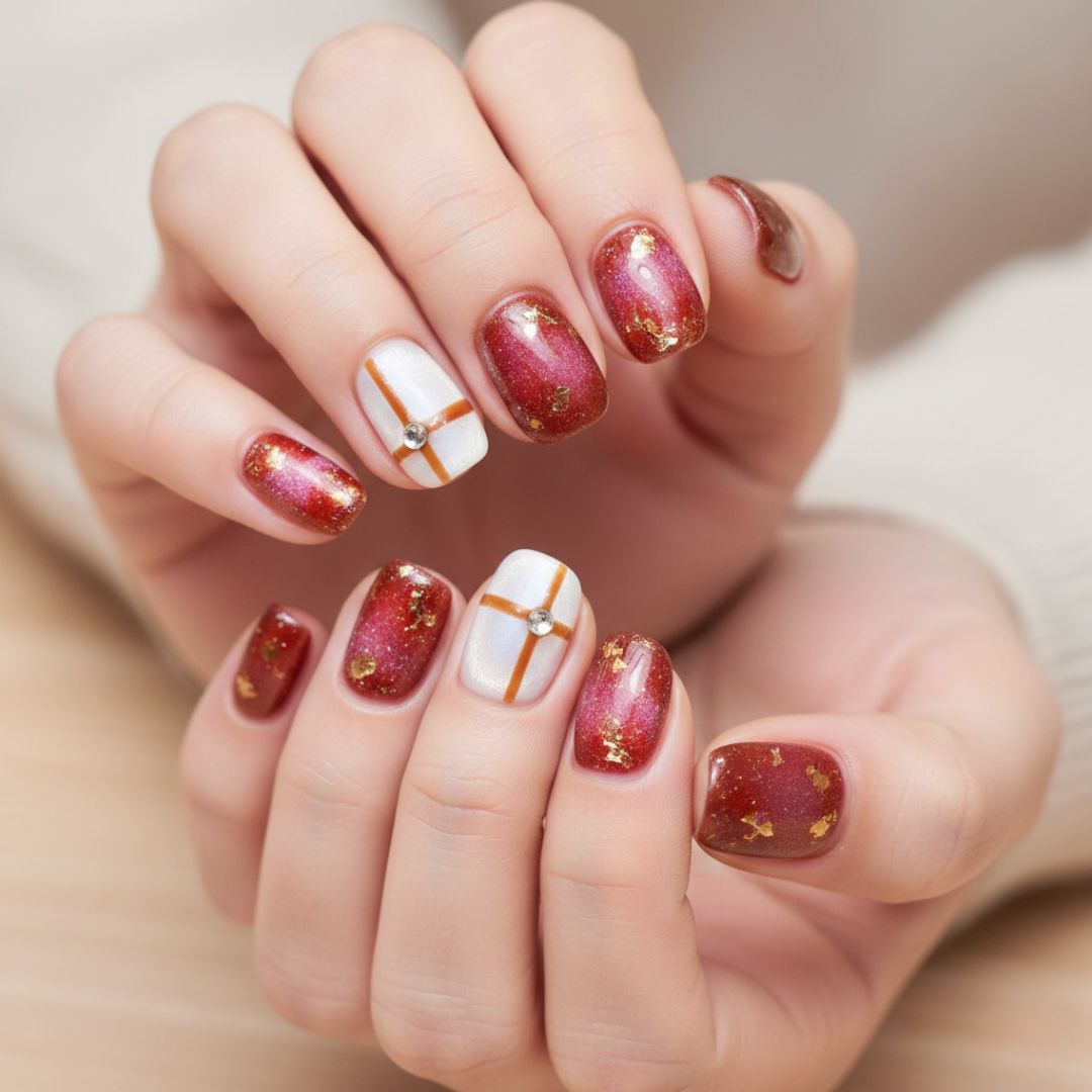 Ruby Cross Glitter Nails