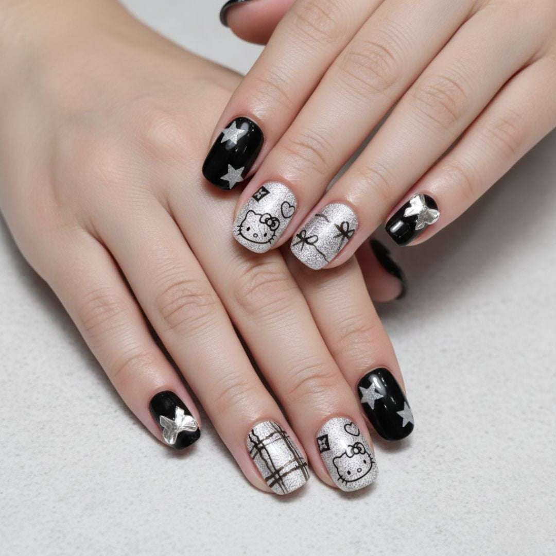 Midnight Kitty Glitter Nail
