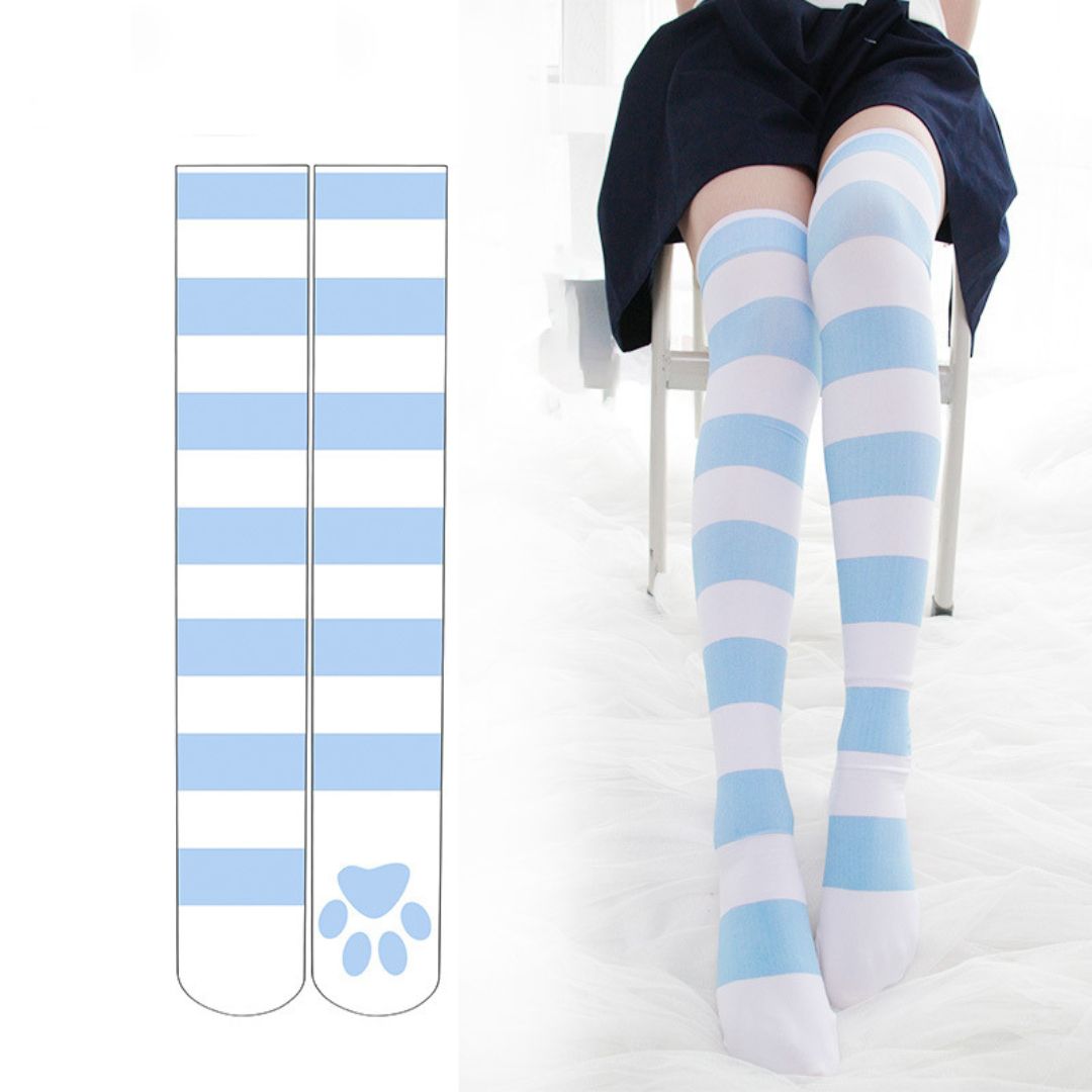 Cat Paw Striped Thigh Highs (Free Gift)