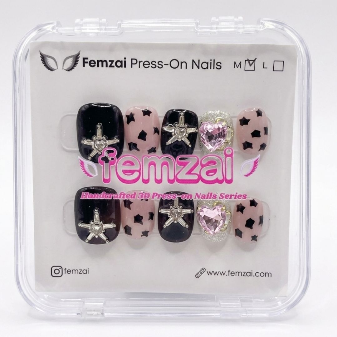 Midnight Heart Star Nails