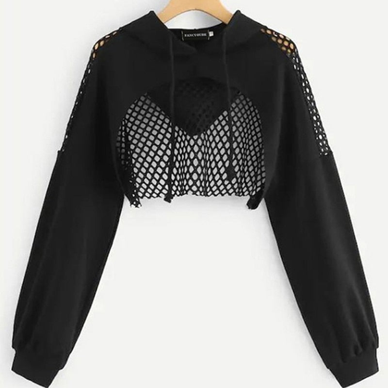 'Doomed' Black Alt Mesh Cropped Hoodie main image 0