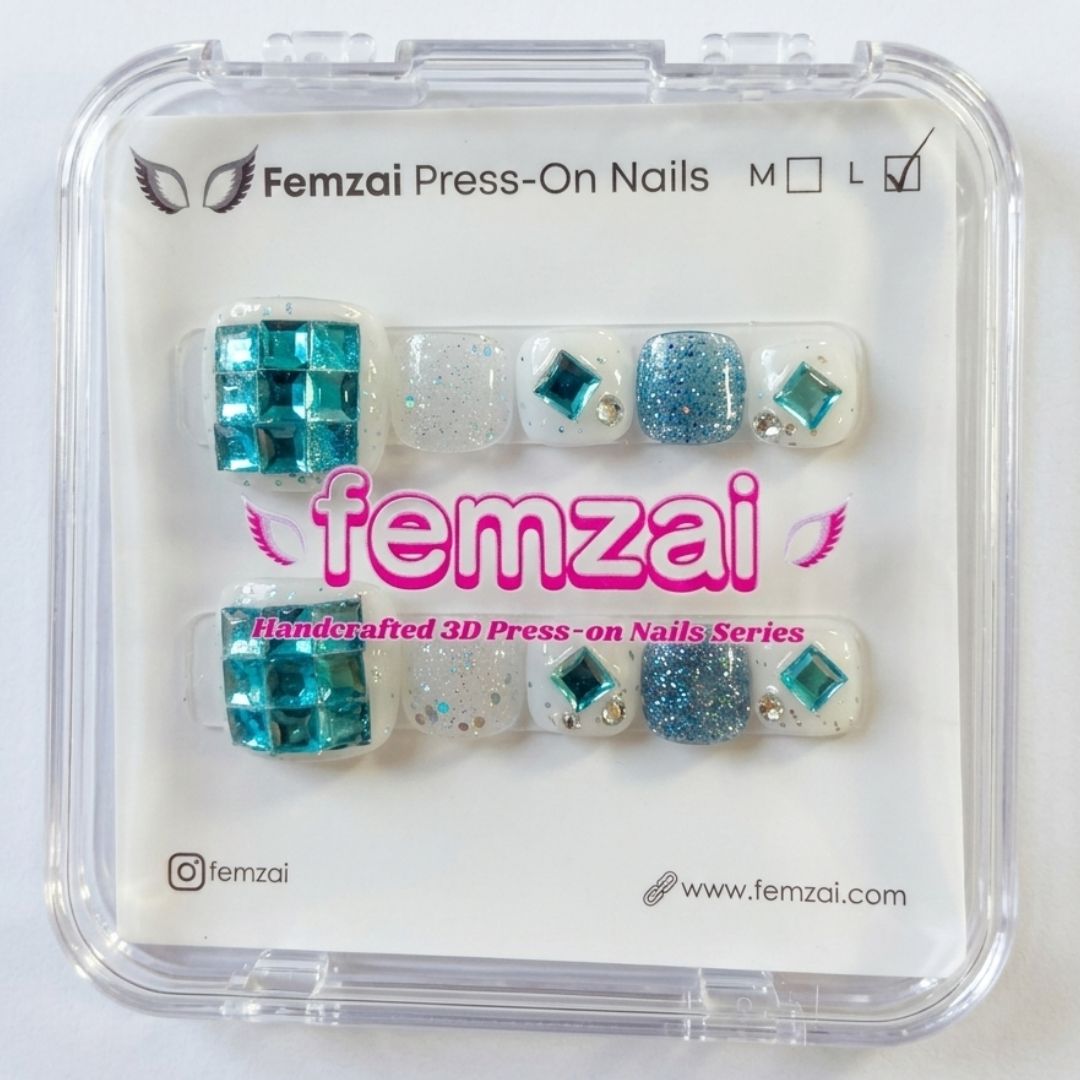 Aqua Crystal Gems Toe Nails
