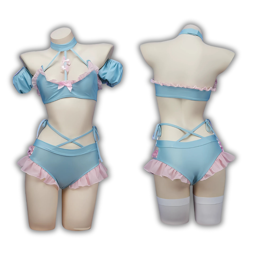 Cute Blue Pink Ruffle Pastel Lingerie