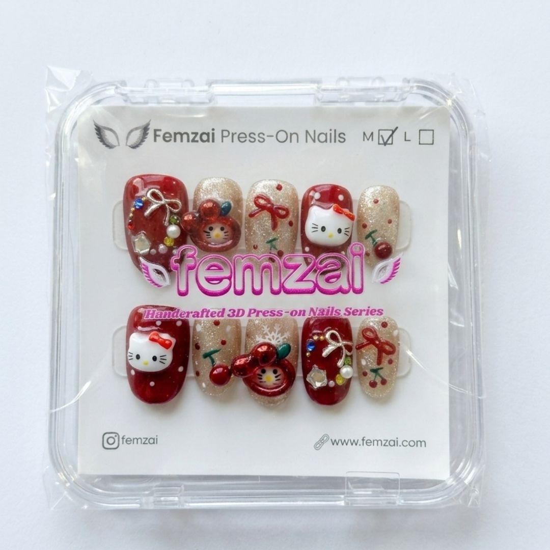 Cherry Kitty Glam Nails