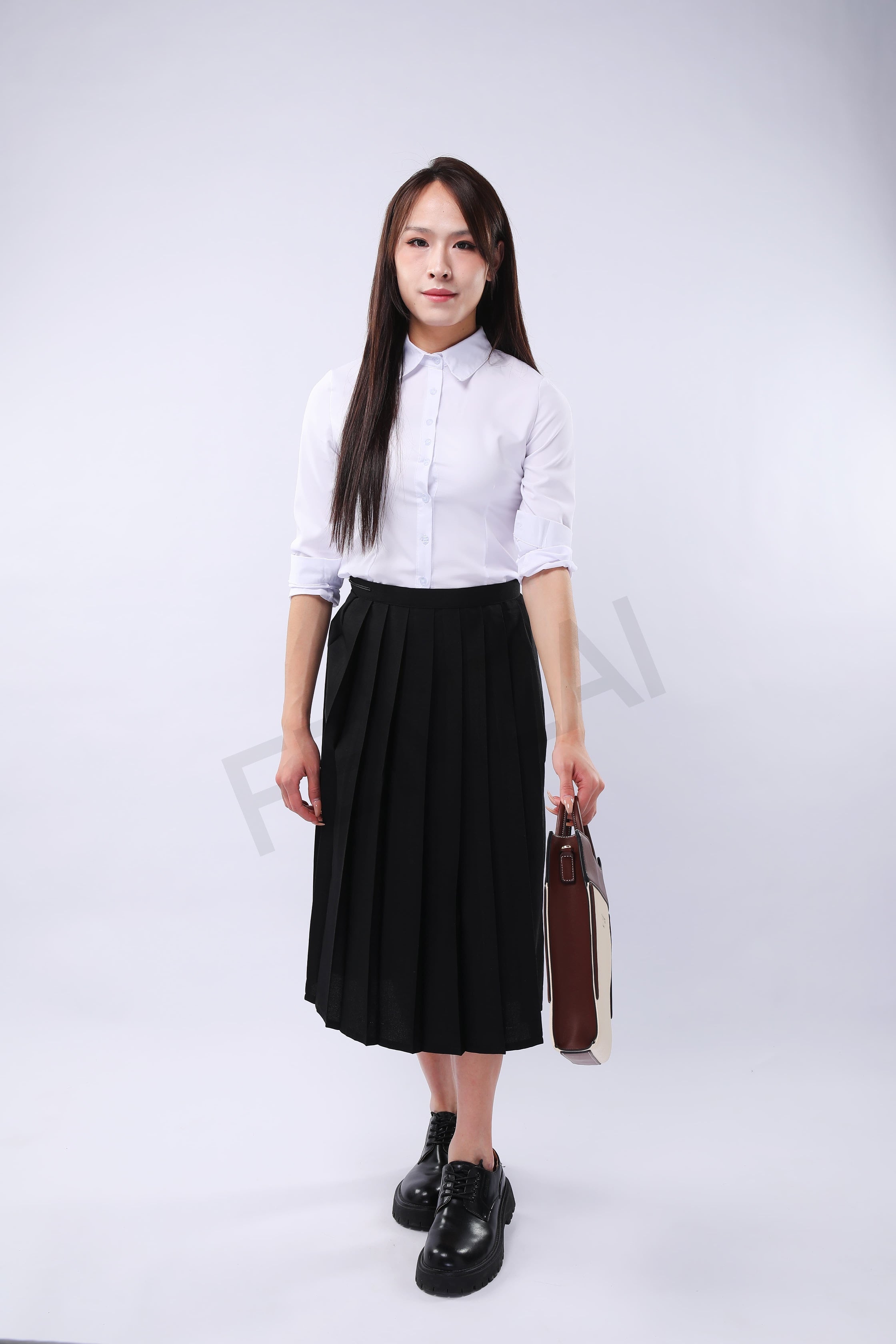 Long Pleated Skirt (Black)