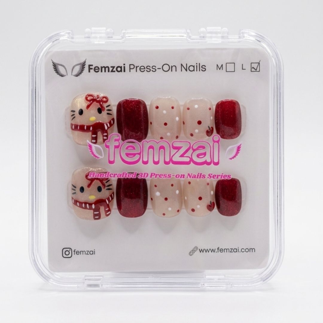 Cherry Kitty Sparkle Nails