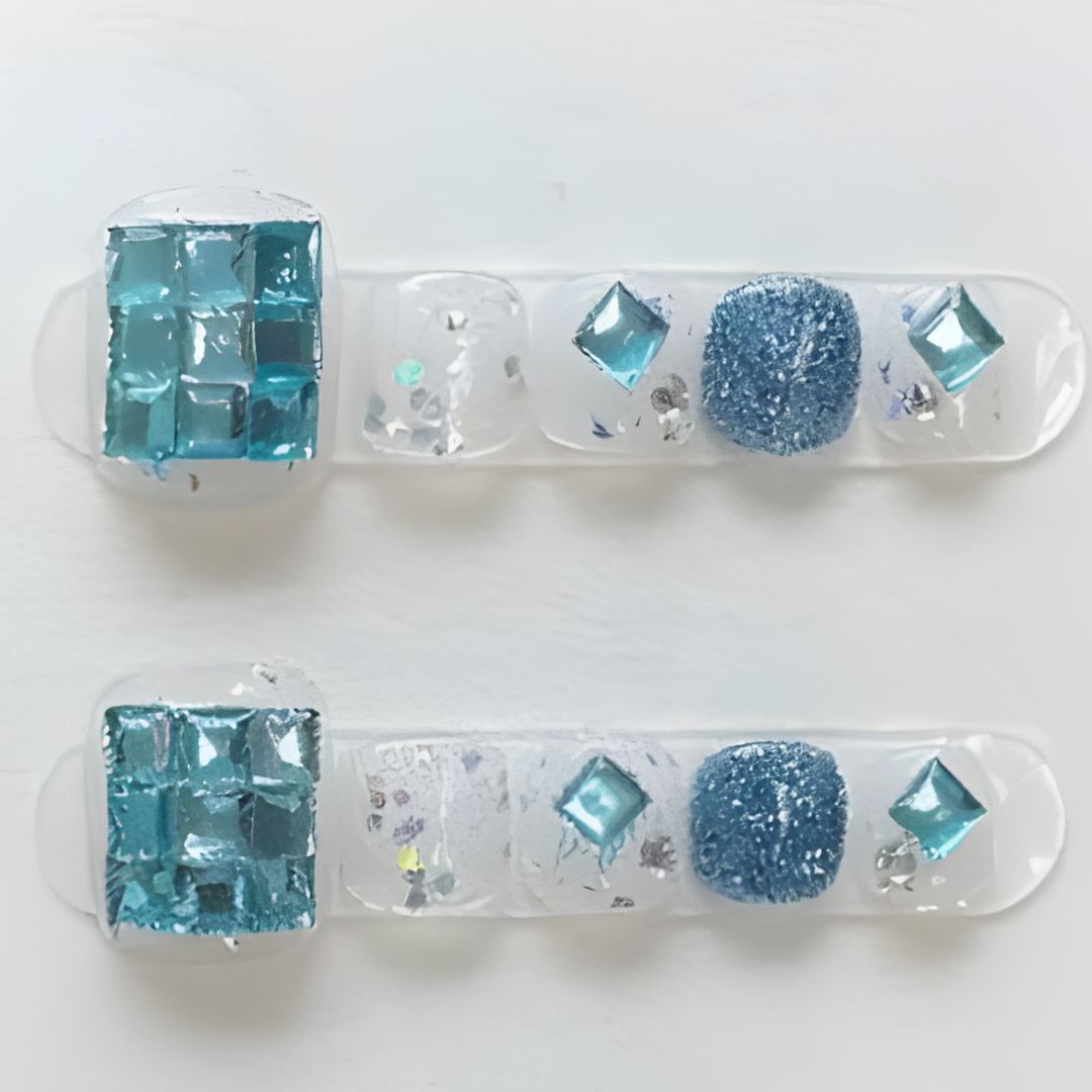 Aqua Crystal Gems Toe Nails