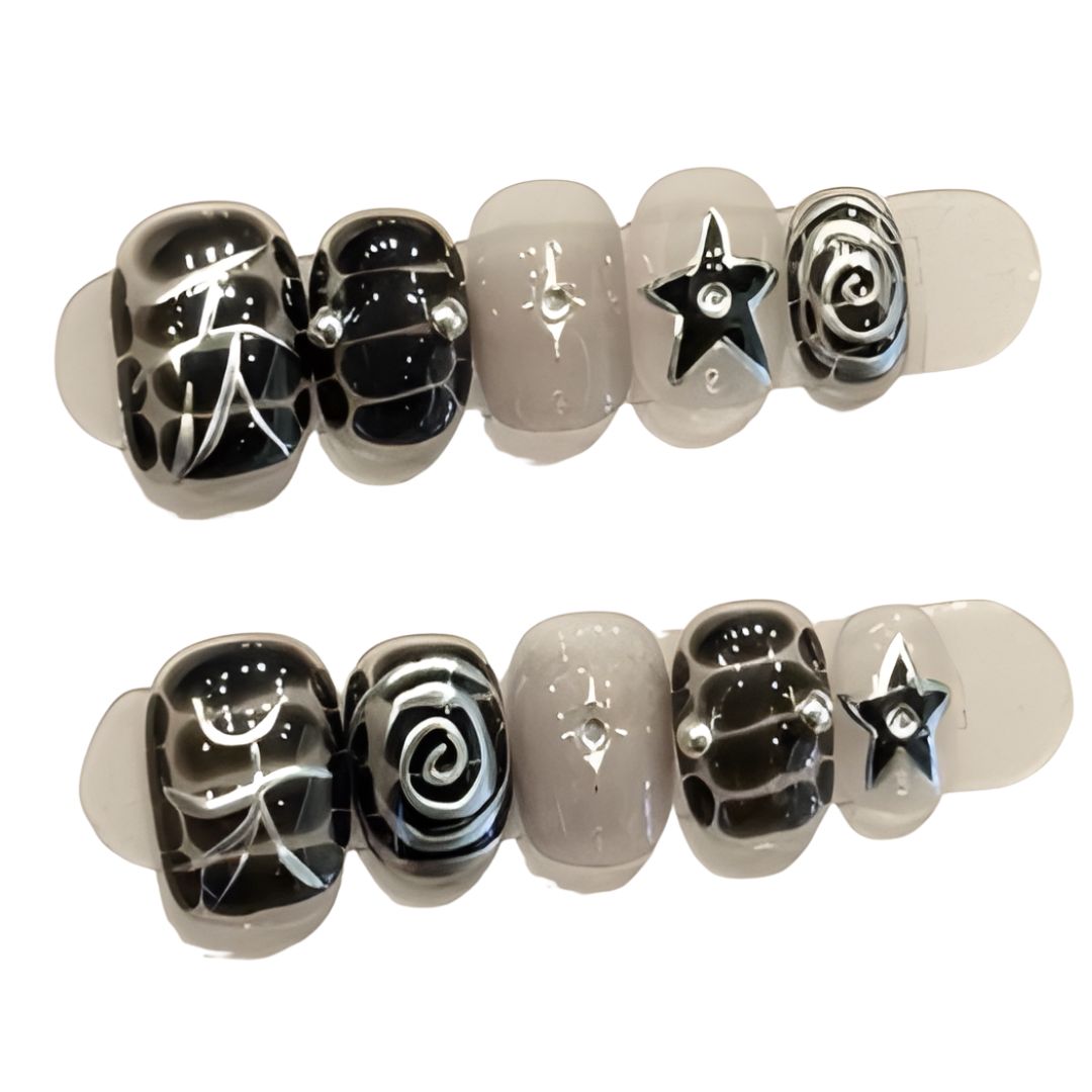 Midnight Star Swirl Nails