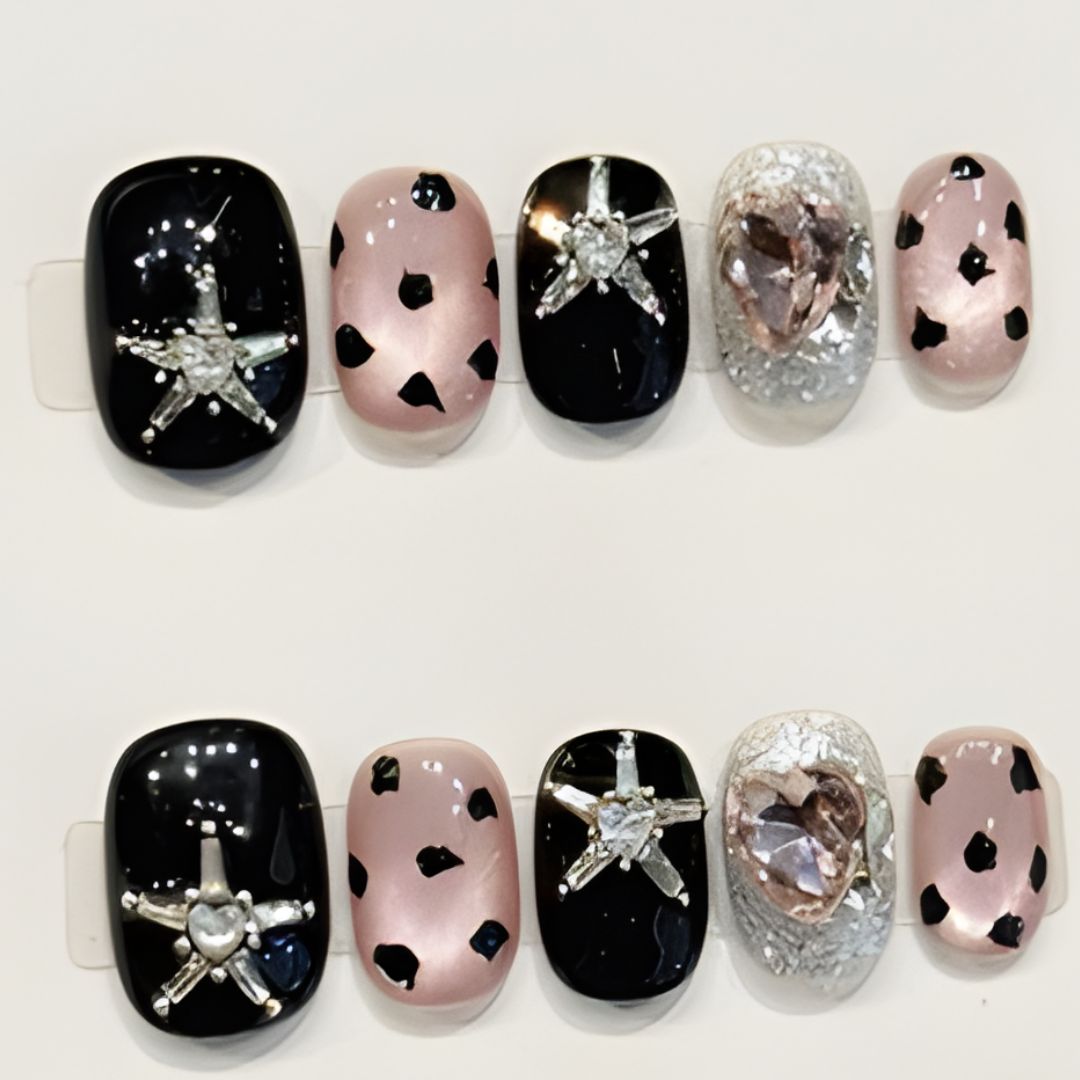 Midnight Heart Star Nails