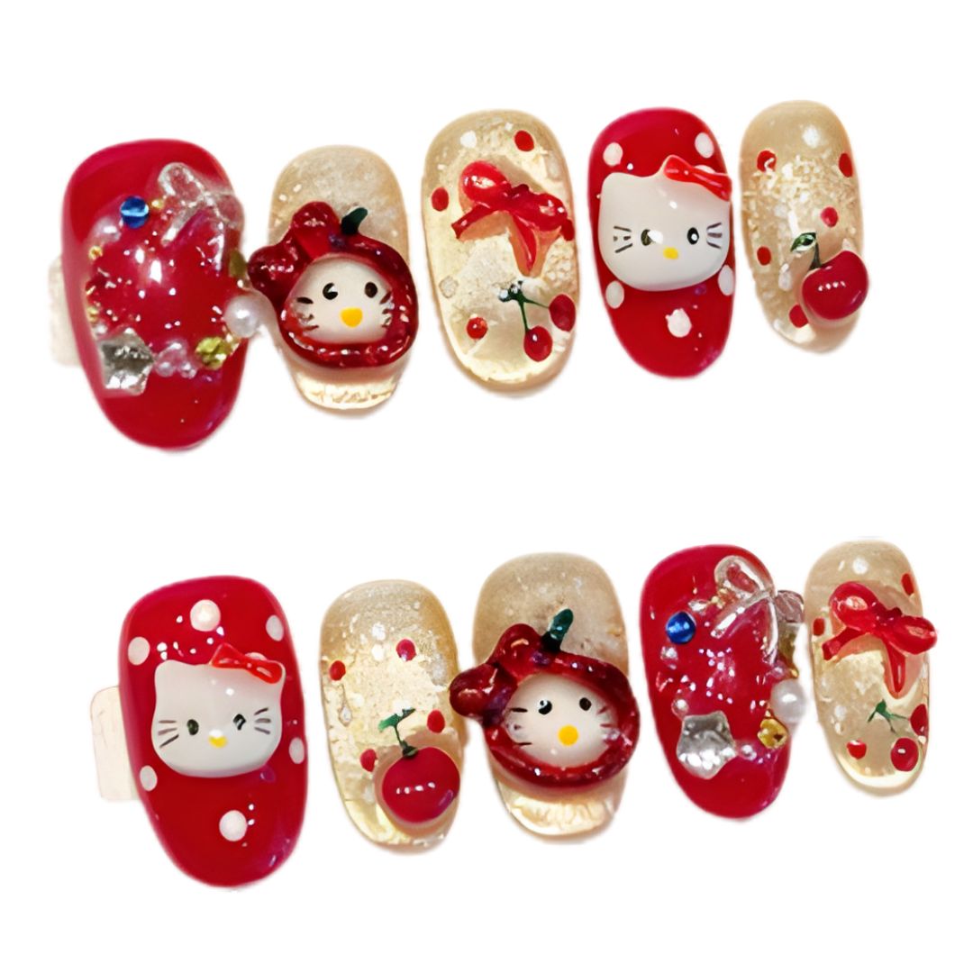 Cherry Kitty Glam Nails