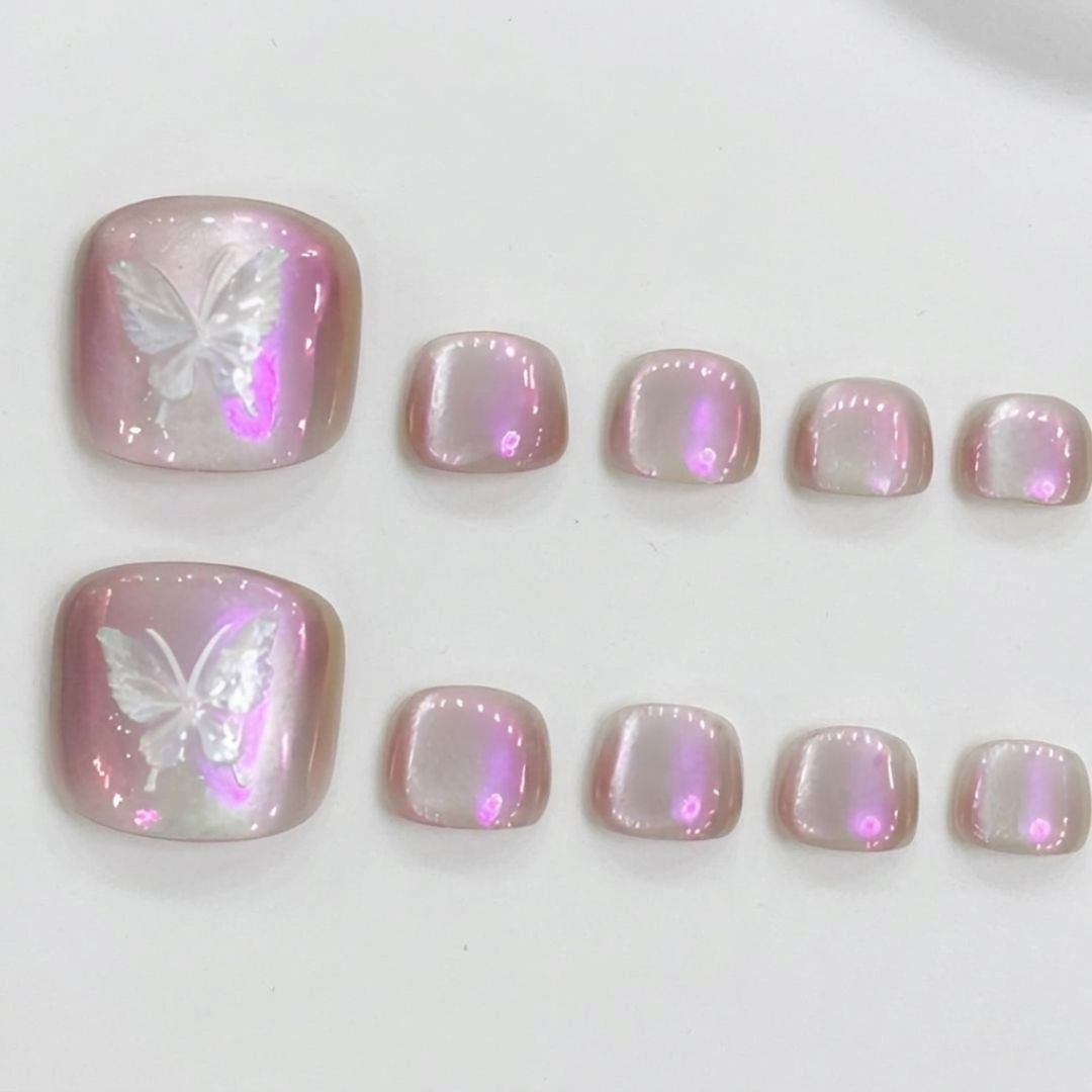 Blush Butterfly Aura Toe Nails