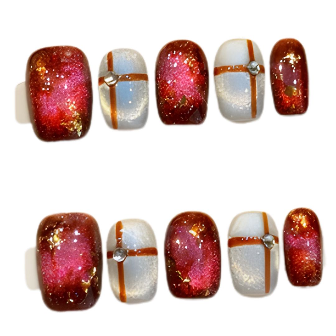 Ruby Cross Glitter Nails