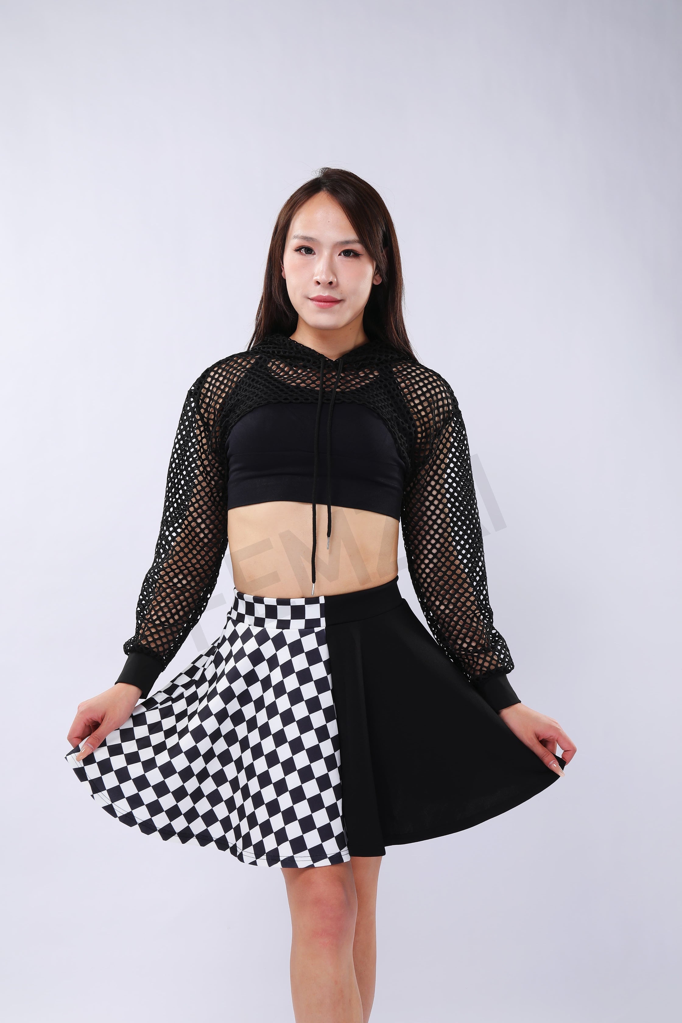 Checkboard Pattern Pleated Skirt