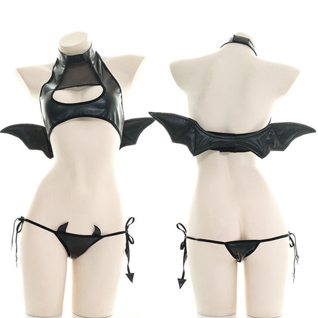 Black Latex Devil Bikini Lingerie