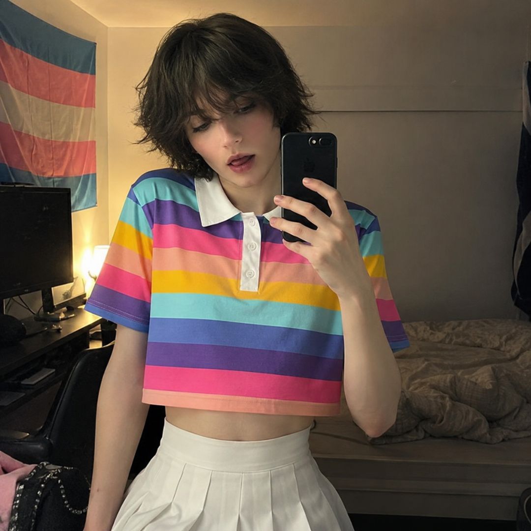 Rainbow Pop Polo Crop Top