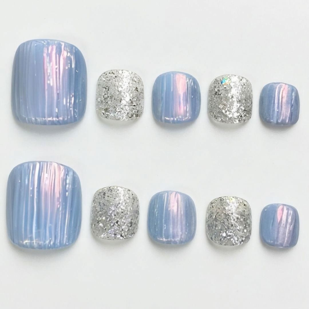 Icy Blue Chrome Spark Toe Nails