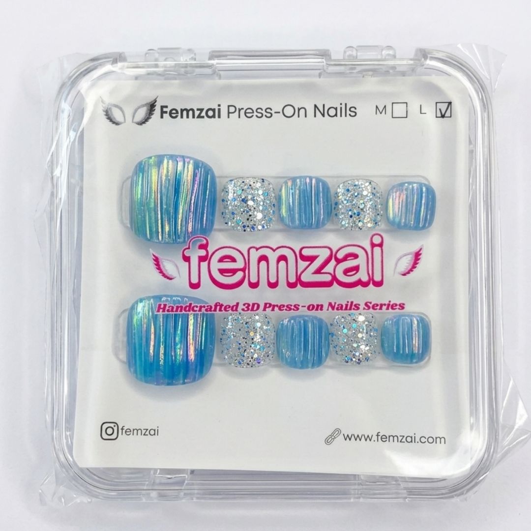 Icy Blue Chrome Spark Toe Nails