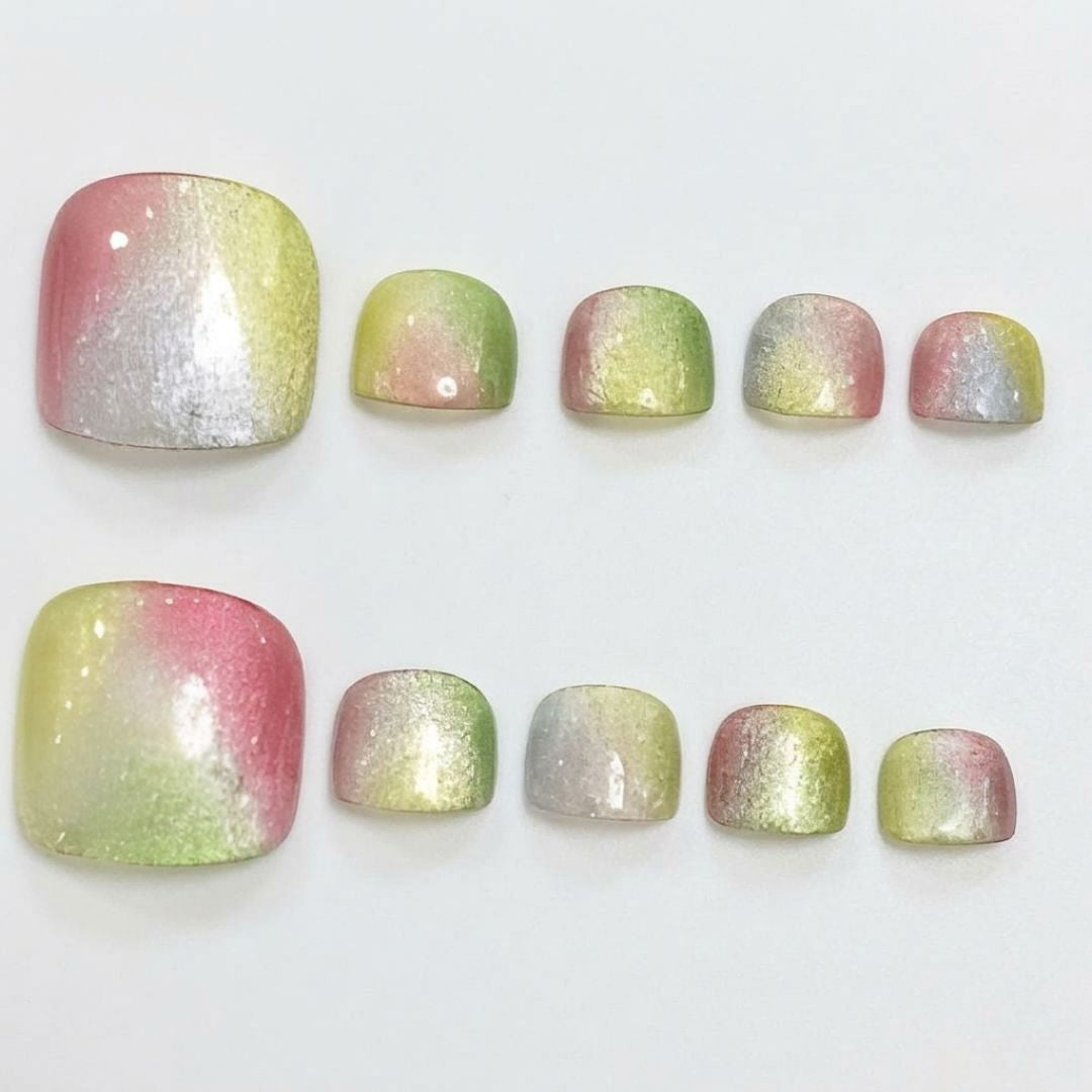 Pastel Aura Chrome Toe Nails