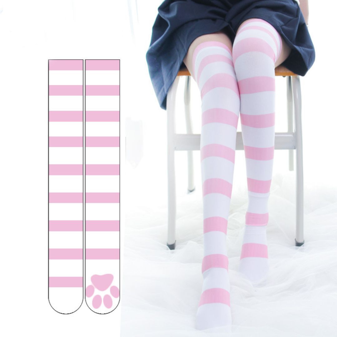 Cat Paw Striped Thigh Highs (Free Gift)