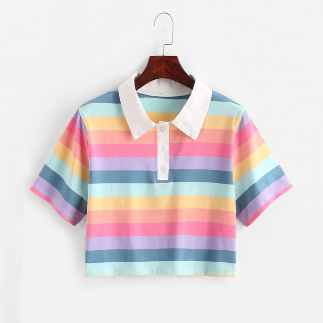 Rainbow Pop Polo Crop Top