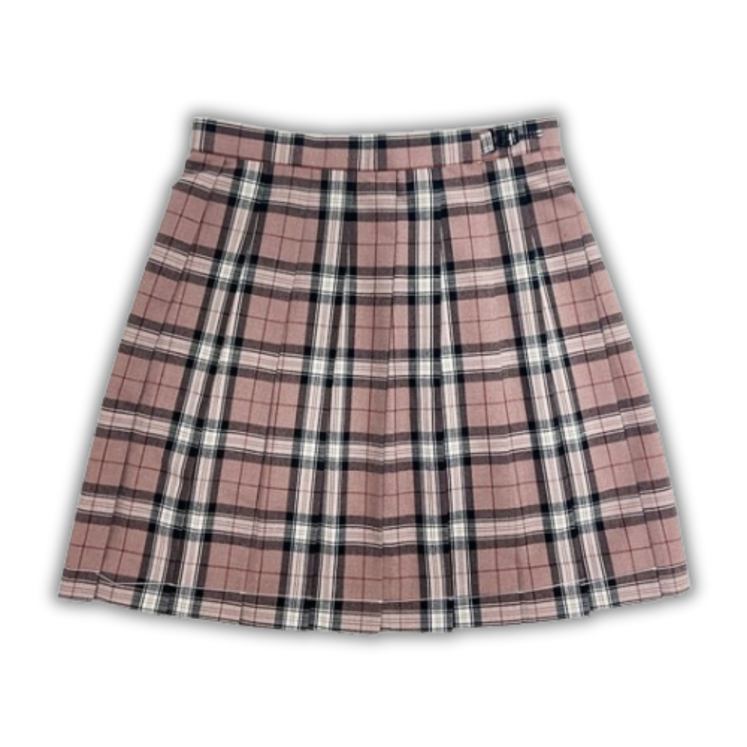 Pink Plaid Pleated Skirt