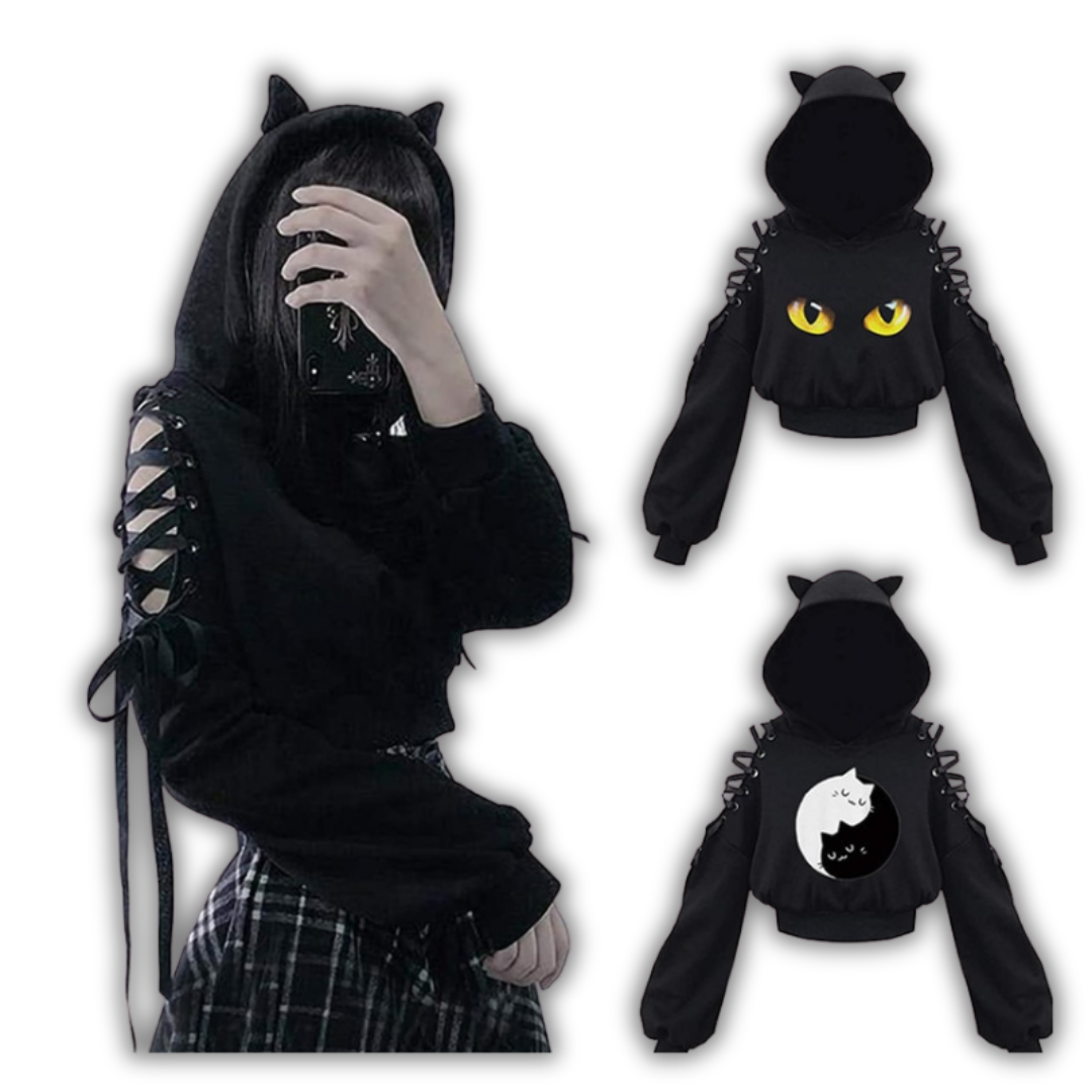 Off-Shoulder Cat-Ear Hoodie