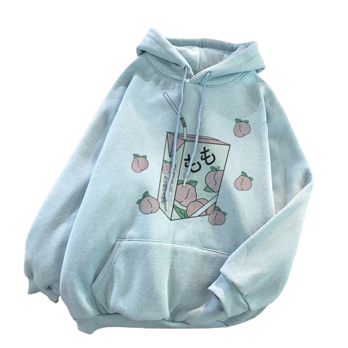 Femboy Fruity Summer Hoodie (Peach Juice) - photo shoot photo for femboy hoodie - blue