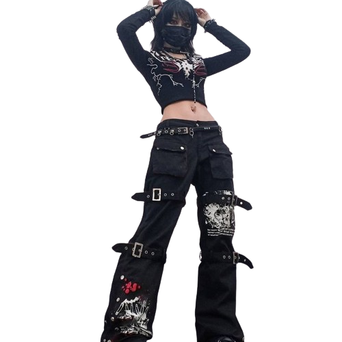 medium shot front view of Femzai's 'Metal Queen' Low-Waist Trousers showcasing the metallic fabric and sleek silhouette.
