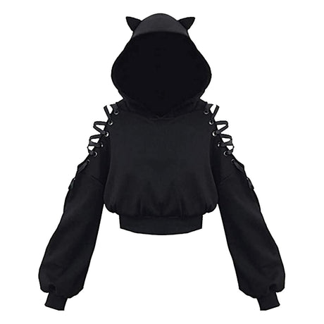 Femzai Plus Off-Shoulder Cat-Ear Hoodie