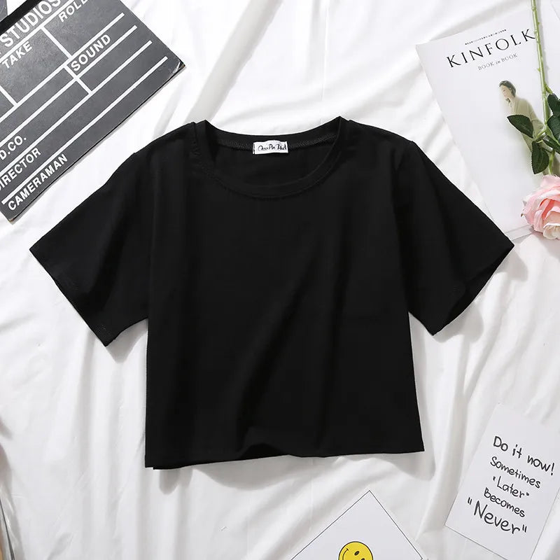 Classic black Femzai Solid Crop Tee, an essential for femboy clothes, displayed on a clean white surface.