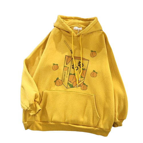 Femboy Fruity Summer Hoodie (Peach Juice) - photo shoot photo for femboy hoodie - yellow