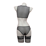 Black Fishnet Lingerie Set With Bow