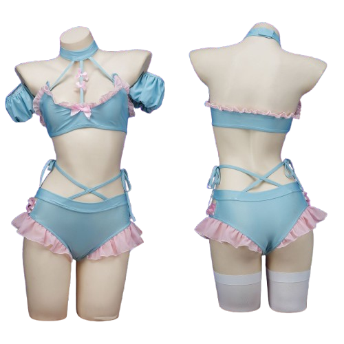 Cute Blue Pink Ruffle Pastel Lingerie