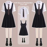 Femboy Puff Sleeve Blouse & Pleated Skirt 2-in-1 Set