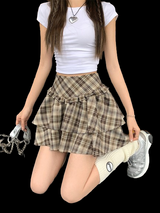 Chic Retro Plaid Khaki Skirt