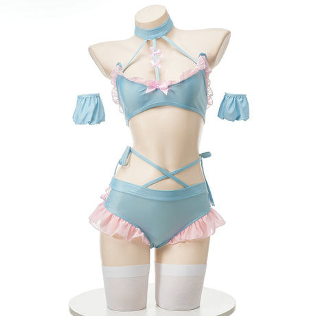 Cute Blue Pink Ruffle Pastel Lingerie