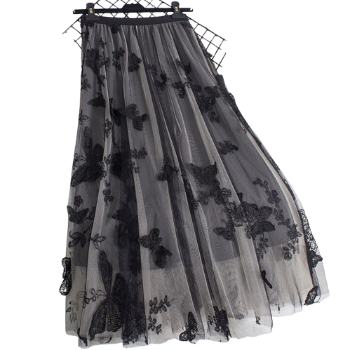 Butterfly Mesh Long Skirt