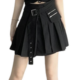 Black High-Waist Spliced Skirt