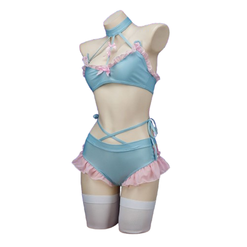 Cute Blue Pink Ruffle Pastel Lingerie