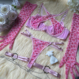 Pink Leopard Print Lingerie Set