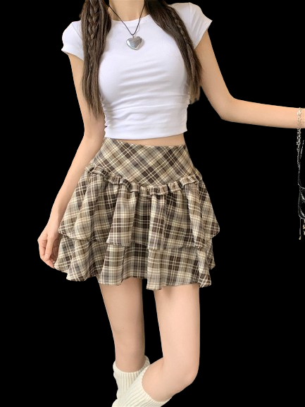 Chic Retro Plaid Khaki Skirt