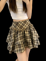 Chic Retro Plaid Khaki Skirt