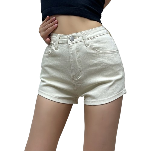 High-Waist Slim Denim Shorts