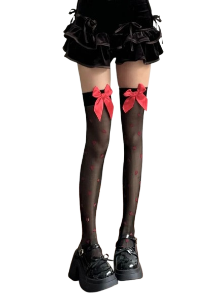 Bowknot Heart Thigh High Stockings