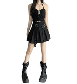 Black High-Waist Spliced Skirt